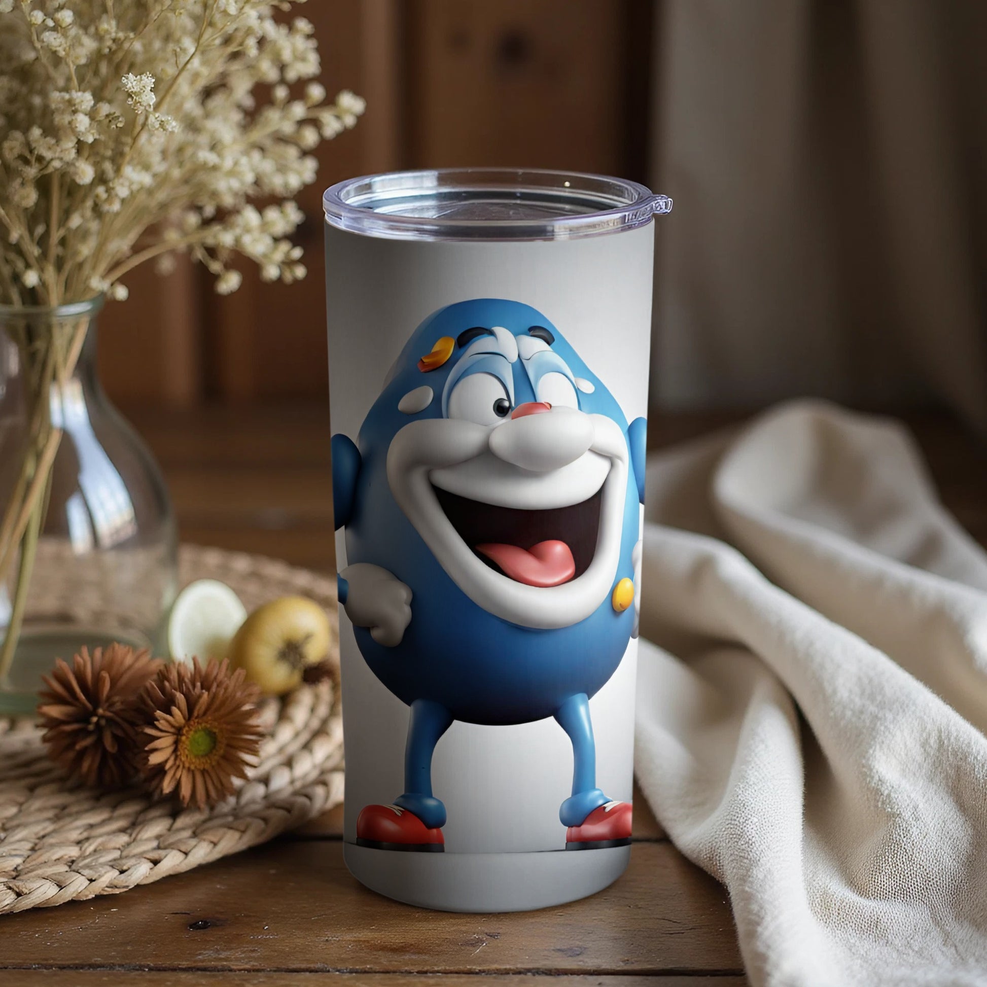 Vibrant Happy Blue Character Tumbler for Fun Drinks