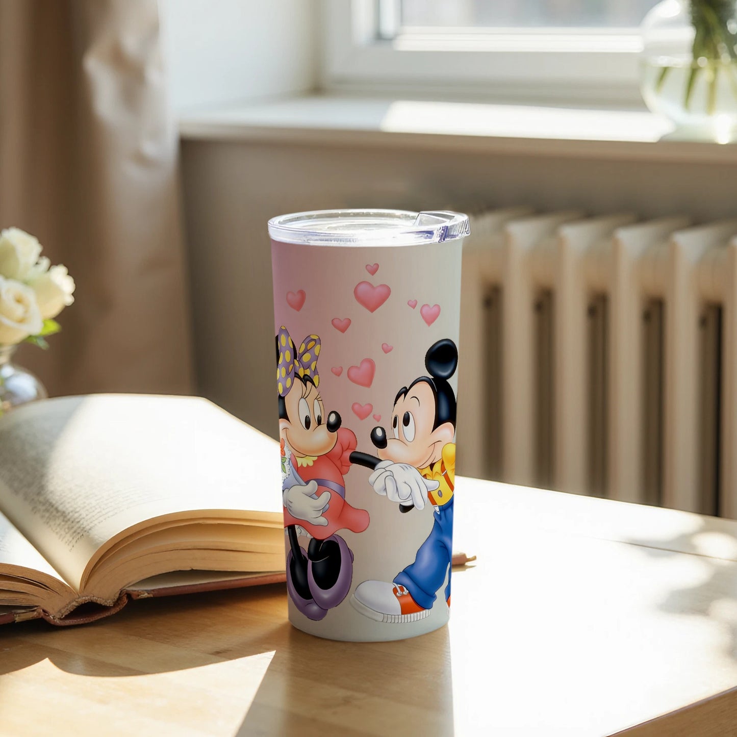 Mickey and Minnie Mouse Tumbler with Hearts Design