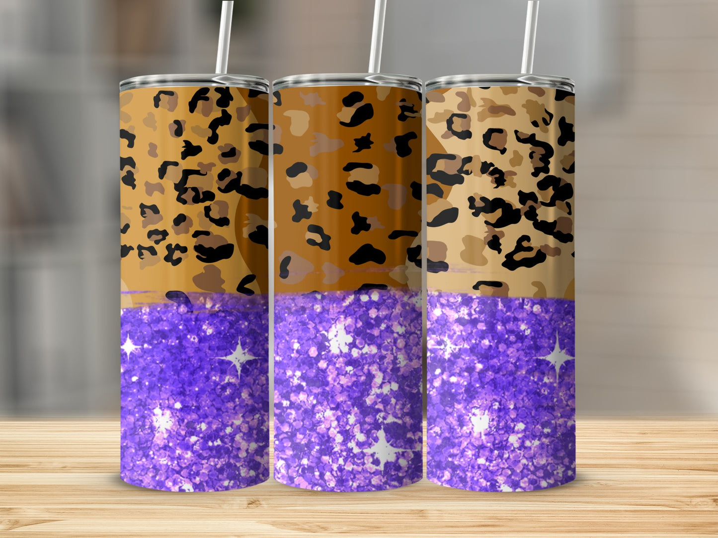 Sparkling Purple Glitter and Leopard Print Tumbler