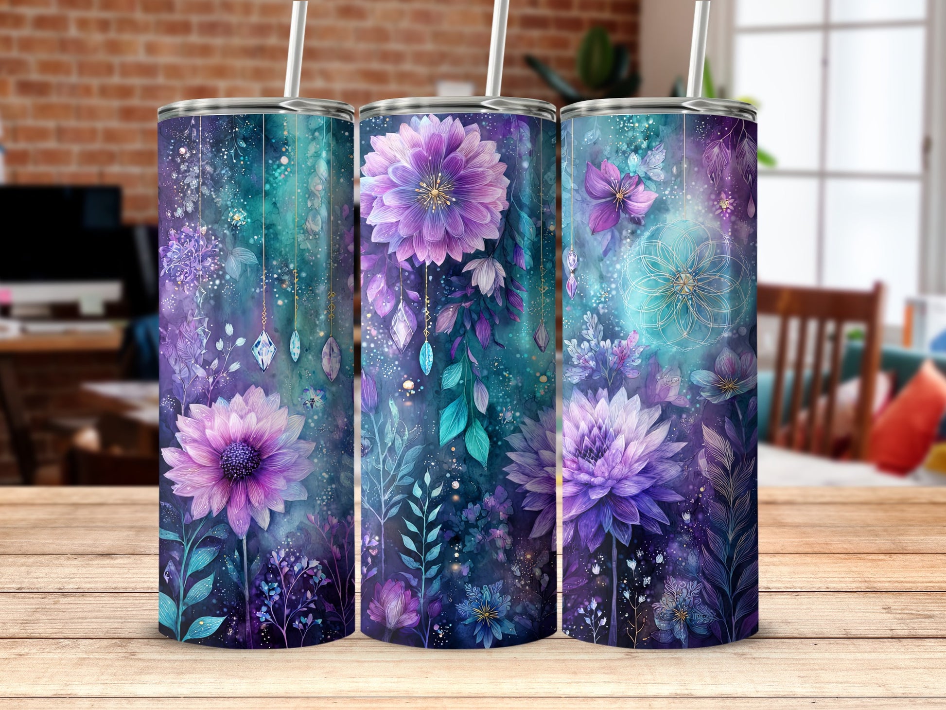 Vibrant Tumblers with Nature Inspired Floral Art