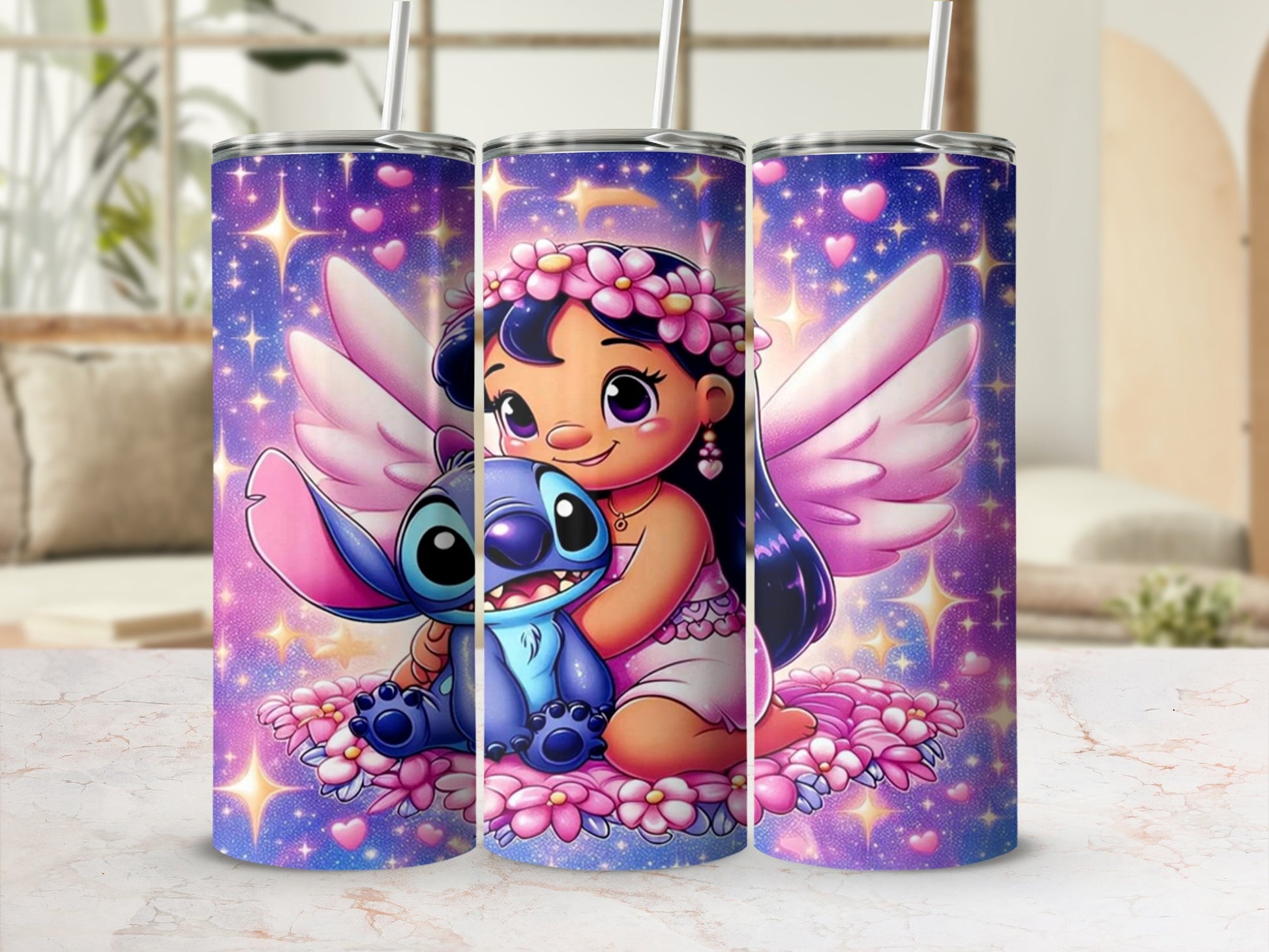 Adorable Angel Girl and Blue Alien Travel Tumbler