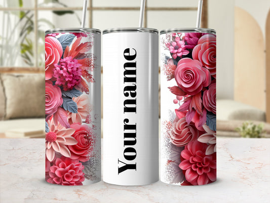 Personalized Floral Design Tumbler with Custom Name