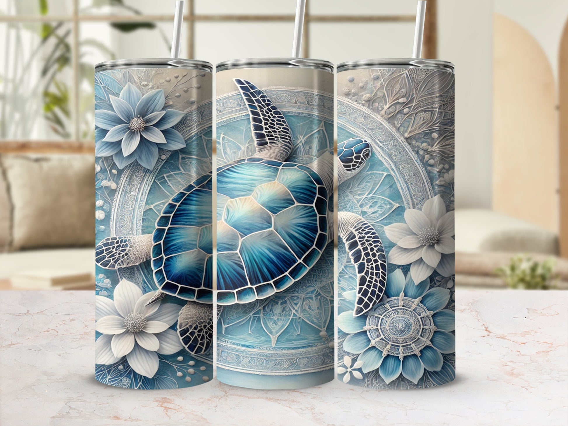 Elegant Sea Turtle Floral Design Tumbler