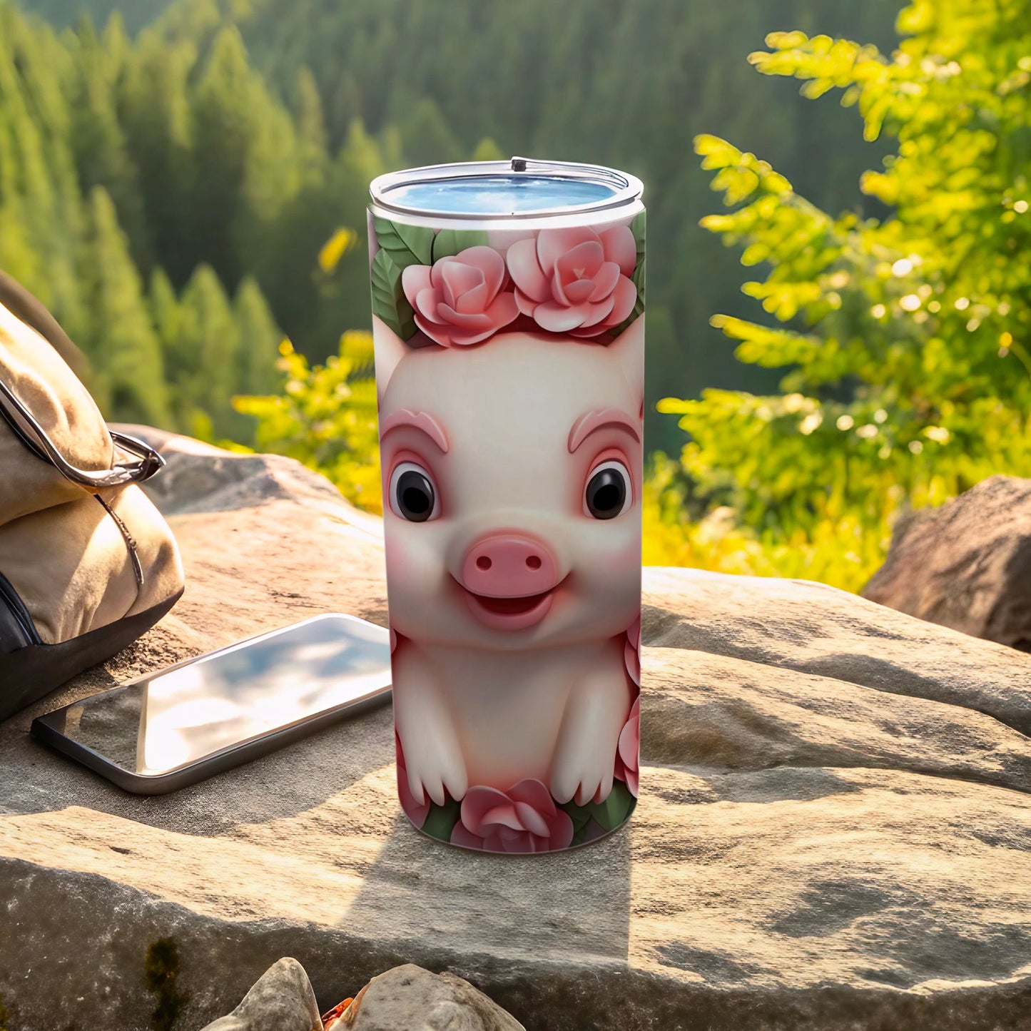 Smiling Pig Pink Rose Garden Floral Design Tumbler product type
Tumbler, Pig, Pink Rose, Cute Pig, Rose Design, Floral Pattern, Cartoon Pig, Happy Pig, Pig Lover Gift, Animal Design, Flower Adorned, Drink Cup, Travel Drinkware, Adorable Animal, Nature Design, Outdoor Scene, Forest Background, Unique Tumbler, Decorative Cup, Sweet Design