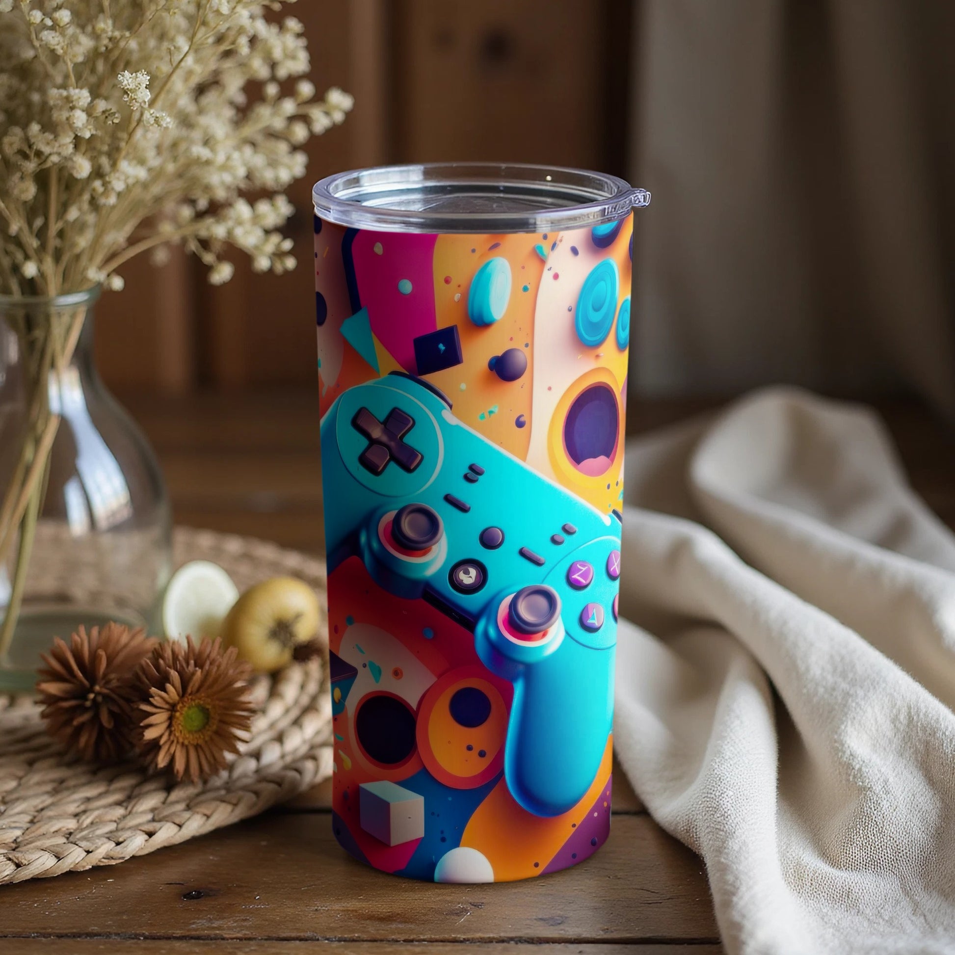 Vibrant Game Controller Tumbler for Refreshing Drinks