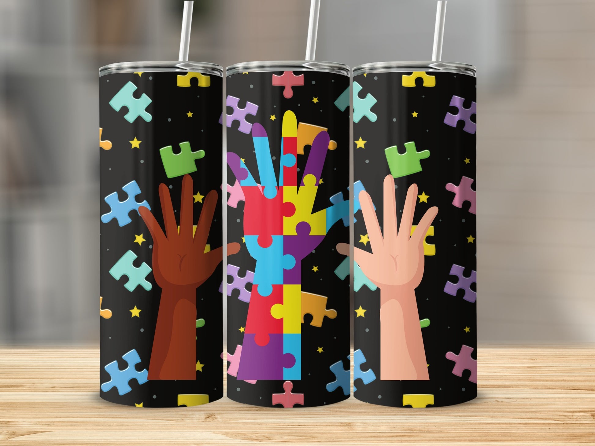 Colorful Puzzle Piece Pattern Tumbler Autism Awareness