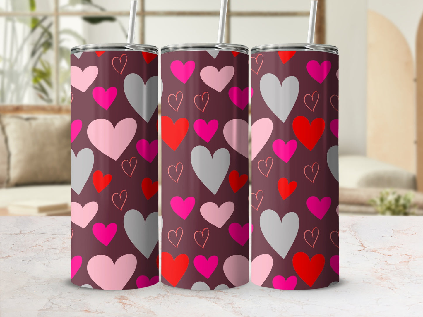 Colorful Heart Pattern Tumbler for Valentine's Day