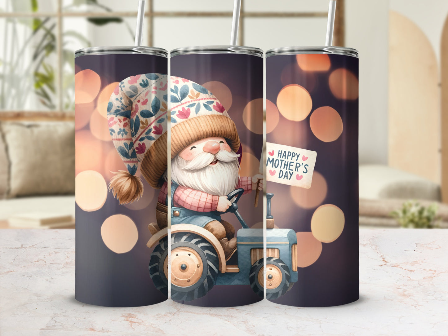 Happy Mother's Day Cute Gnome on Tractor Tumbler