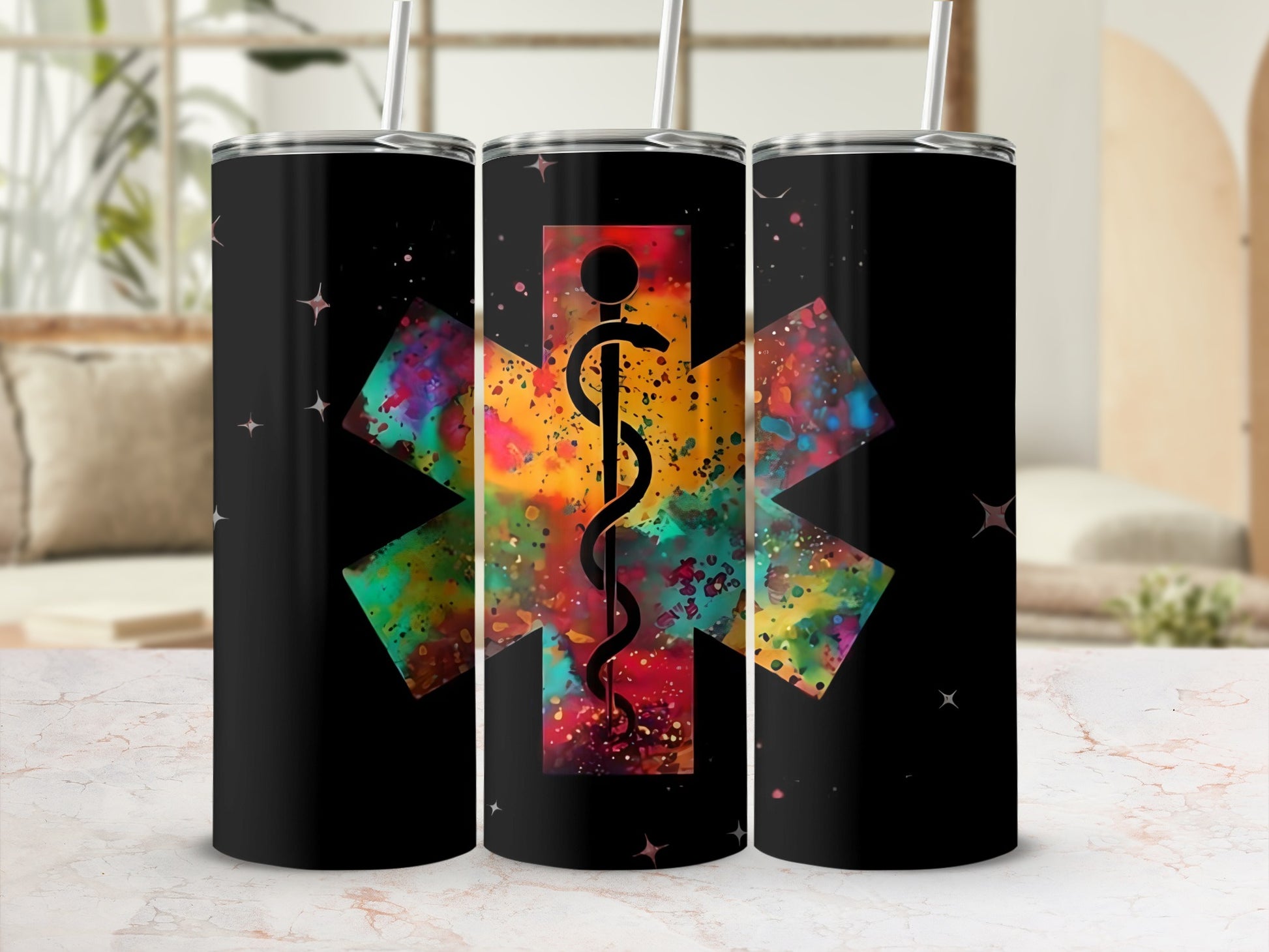 Colorful Caduceus Design Tumbler 20oz Flask