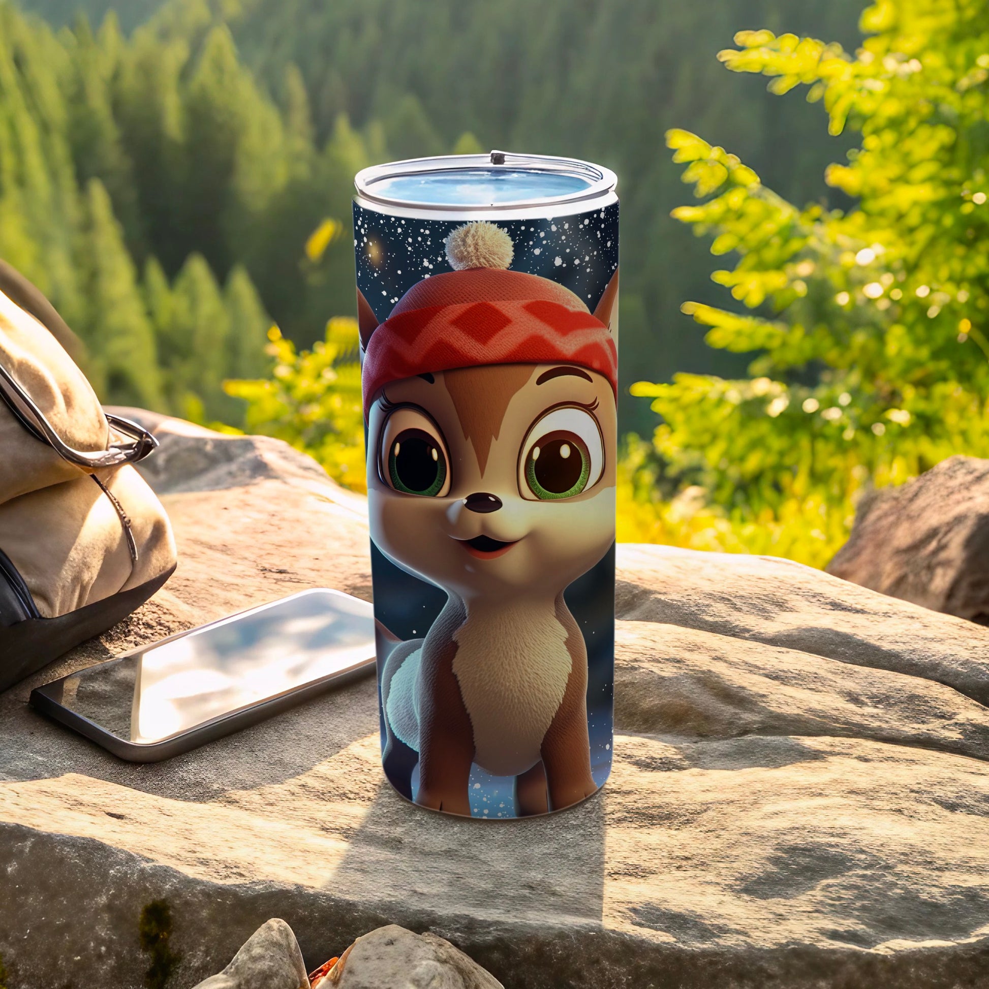 Cute Cartoon Animal Themed Tumbler With Red Cap Design