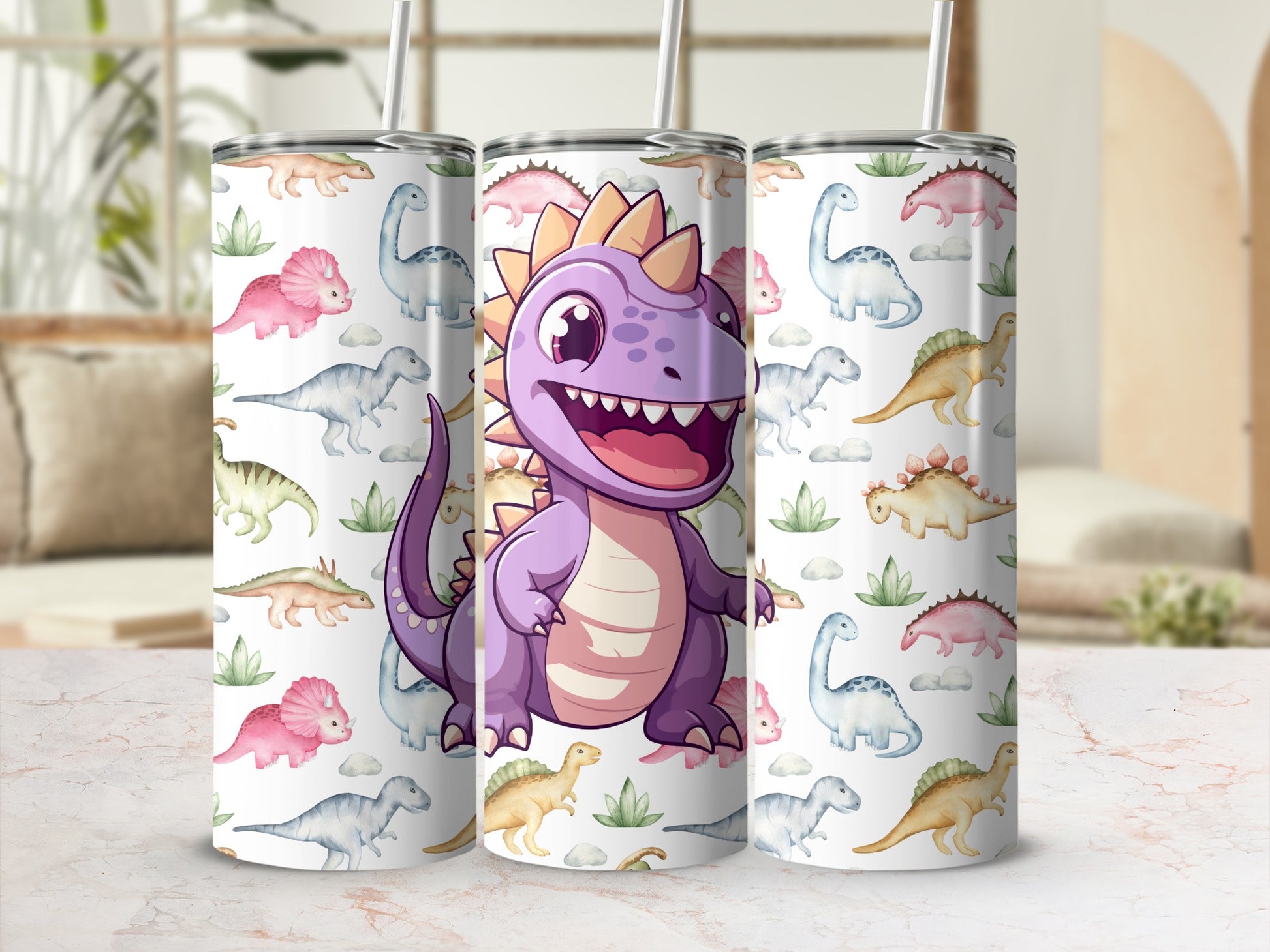 Dinosaur Themed Tumbler Cup With Straw Lid for Kids