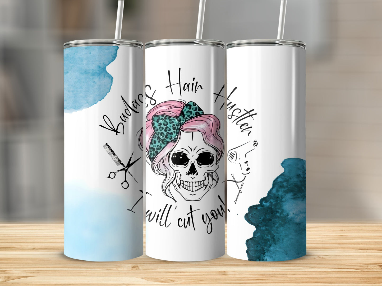 Badass Hair Hipster Skull Design Tumbler