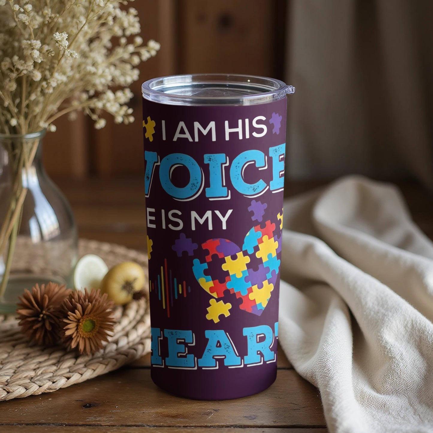 I Am His Voice He Is My Heart Colorful Tumbler