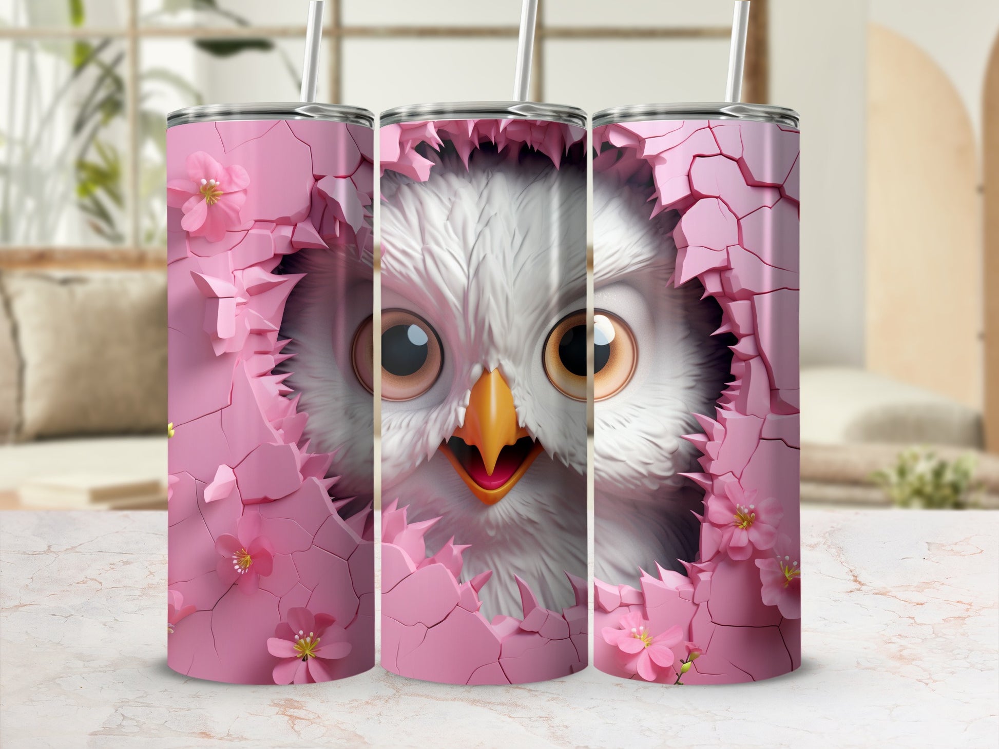 Adorable White Owl Pink Cracked Design Tumbler product type