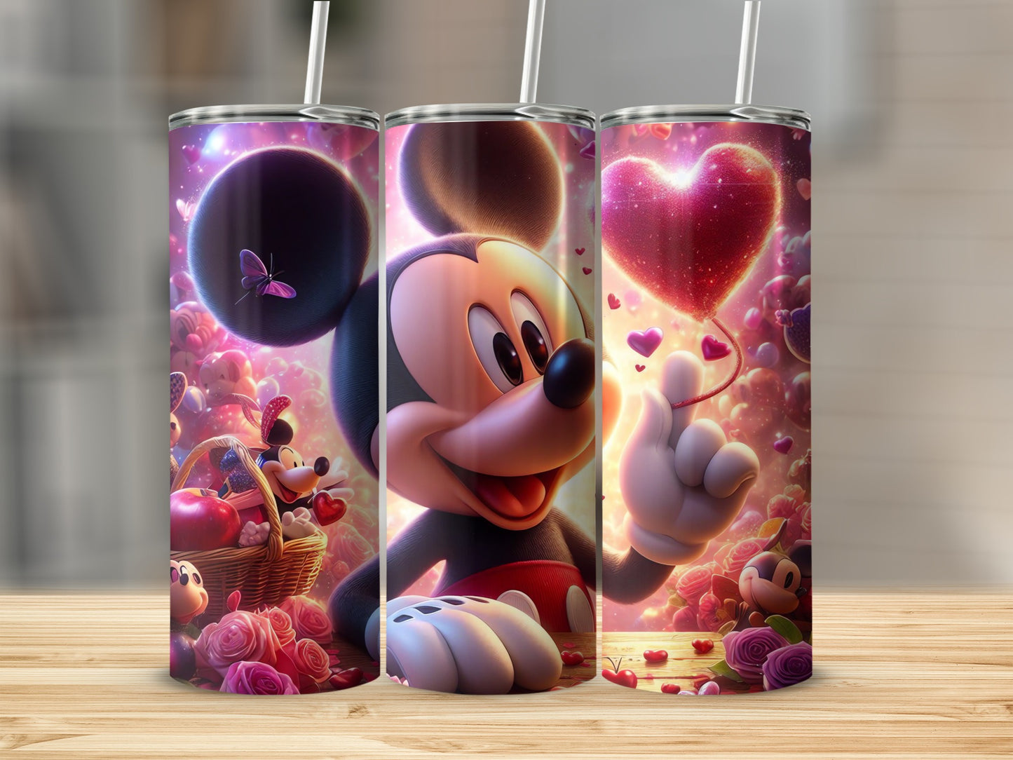 Mickey Mouse Love and Roses Design Tumbler