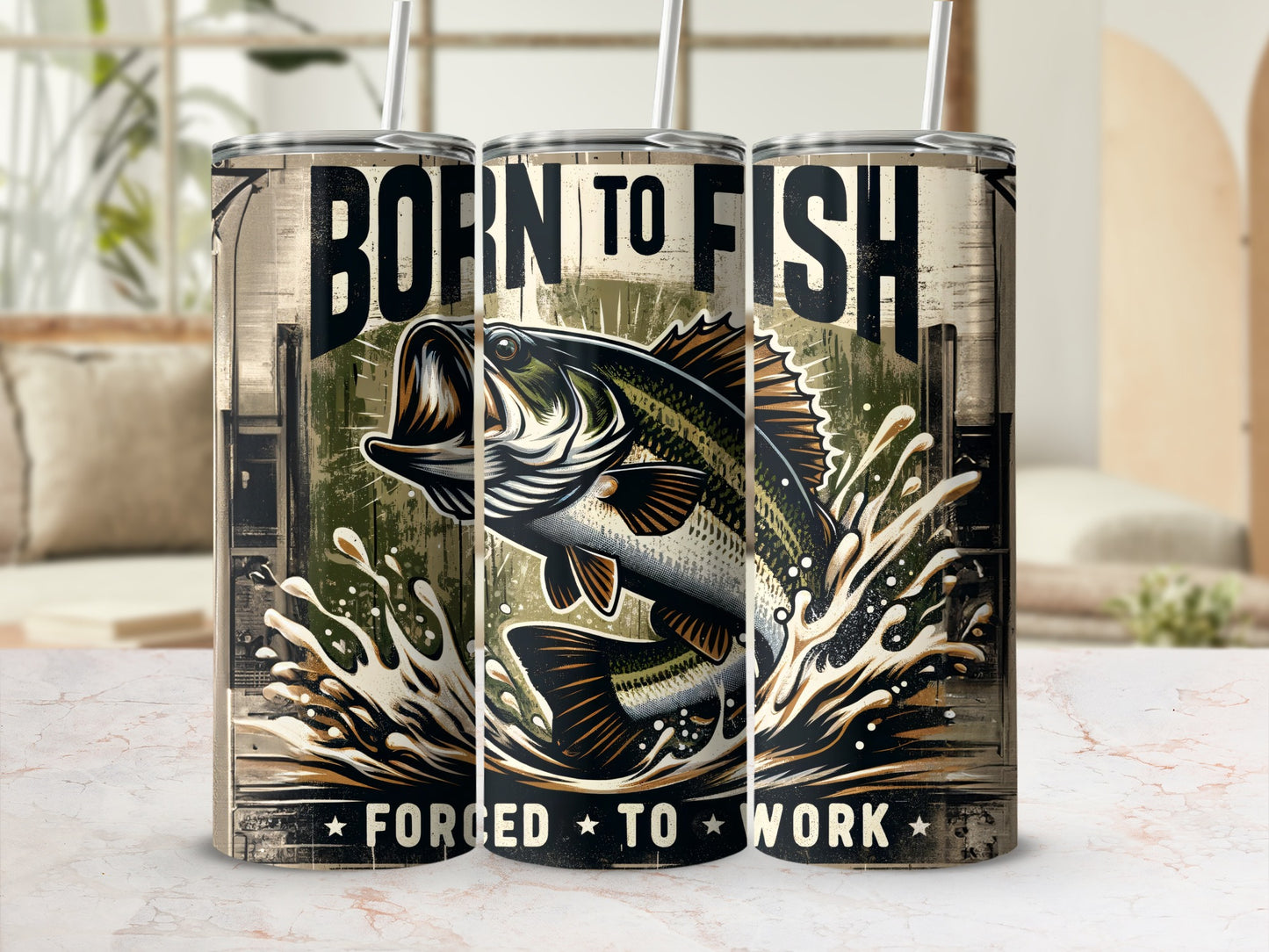 BORN TO FISH FORCED TO WORK bass fish tumbler product type