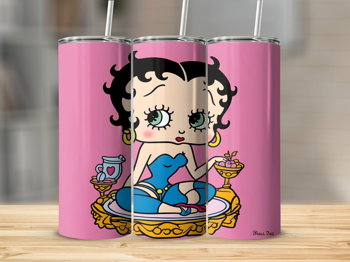 Betty Boop character winking, holding a martini and an ice cream sundae.