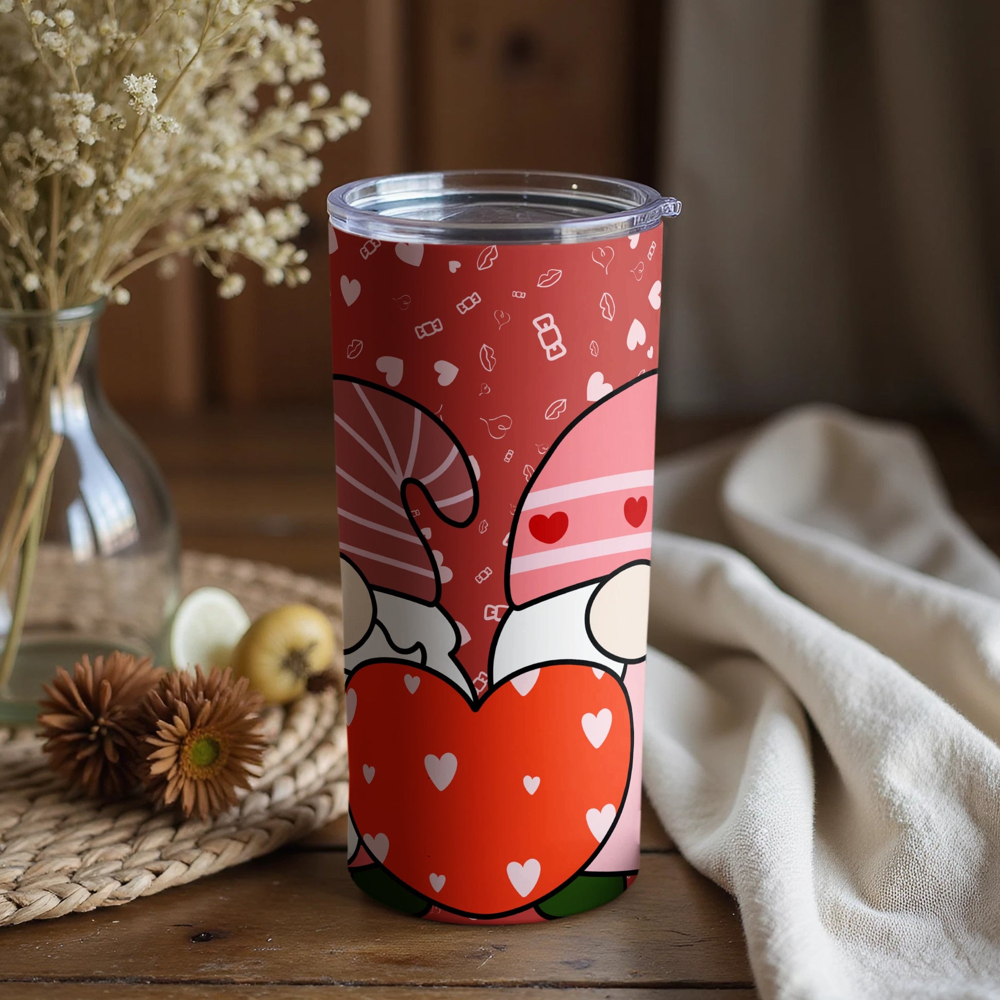 Cute Valentine Gnome Hugging Heart Tumbler Product