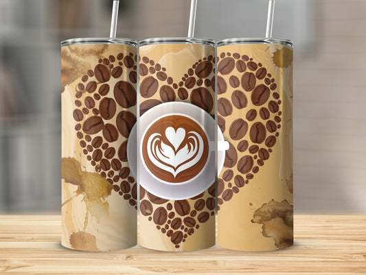 Coffee Beans Heart and Latte Art Tumbler Cup Design