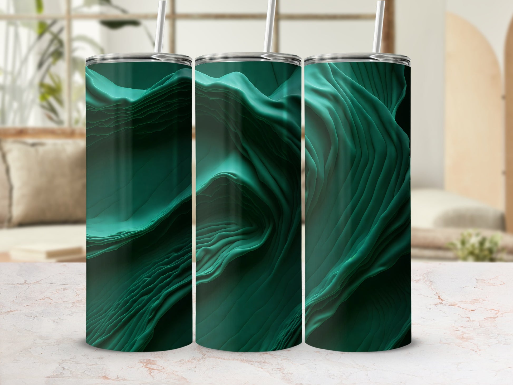 Deep Teal Abstract Wavy Pattern Art Tumbler Product Type