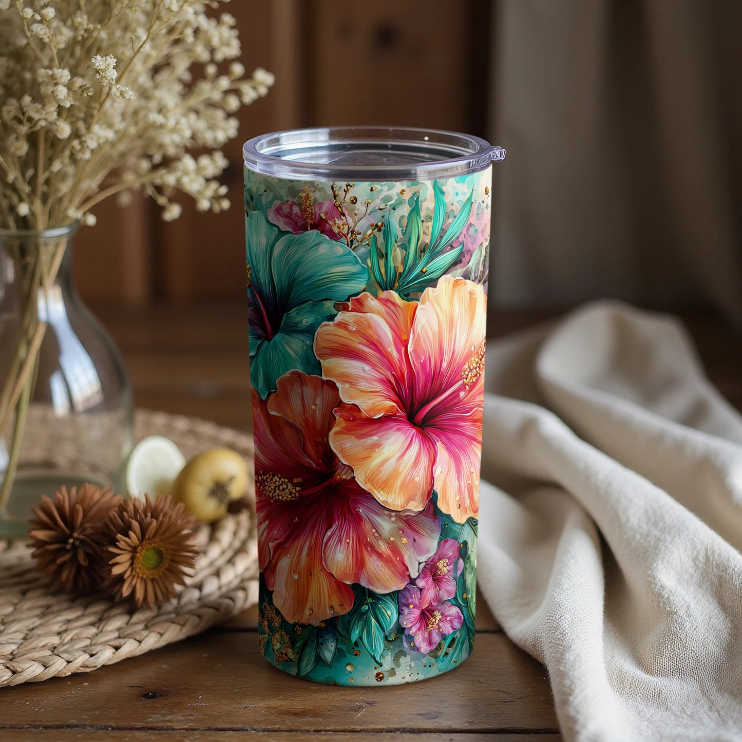 Vibrant Tropical Blooms Insulated Tumbler Cup