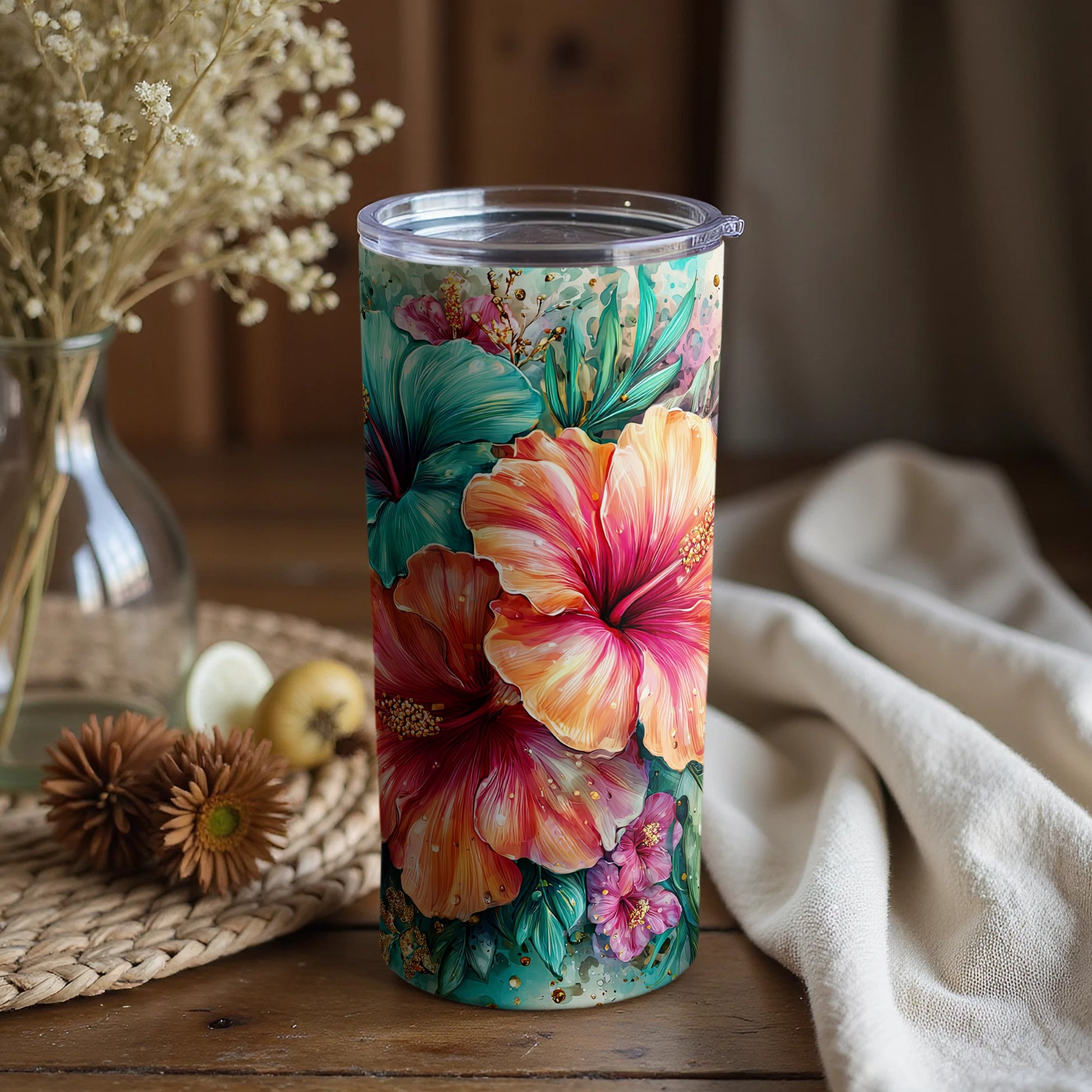 Vibrant Tropical Blooms Insulated Tumbler Cup