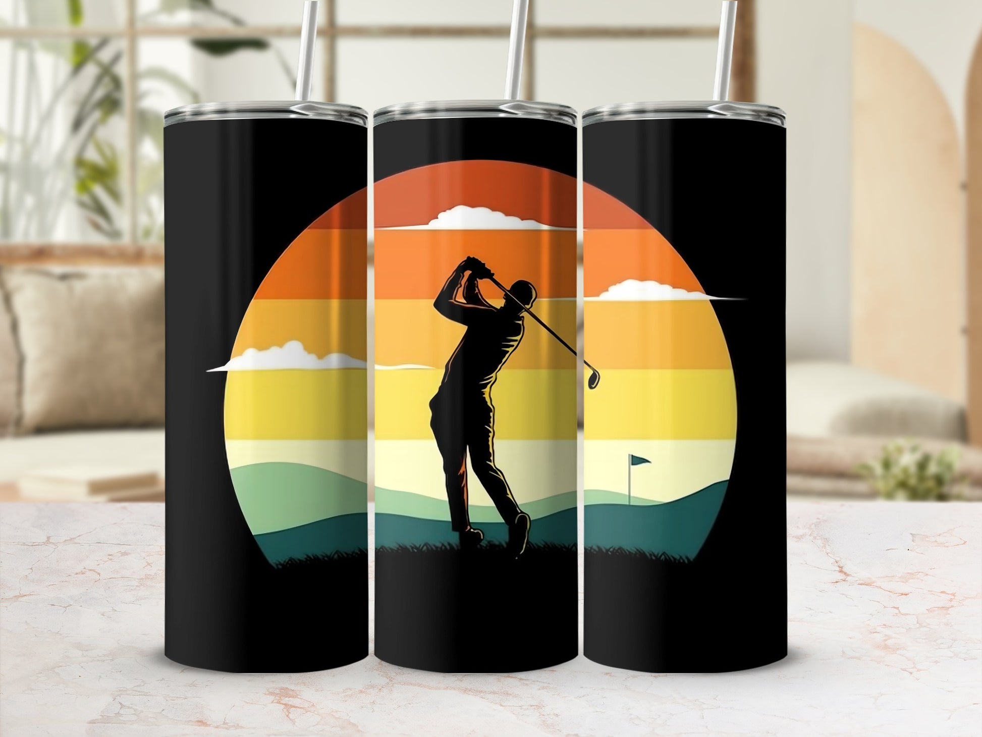 Retro Sunset Golf Silhouette Tumbler Product