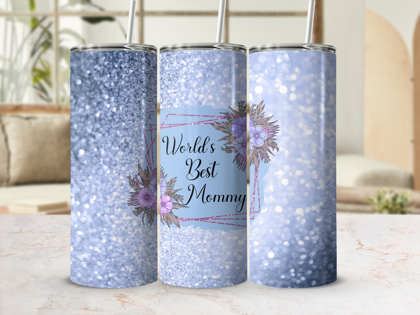 World's Best Mommy with Glitter Effect Tumbler