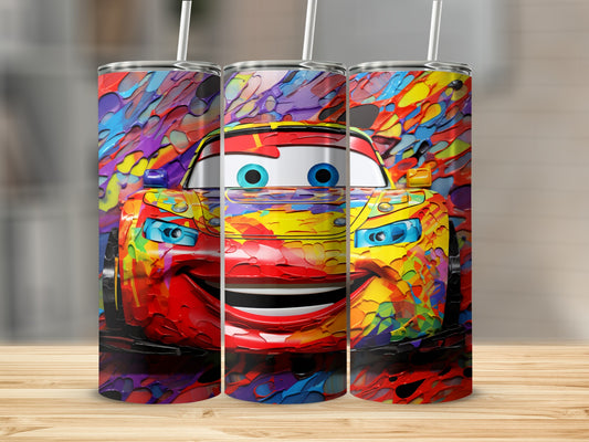 Colorful Animated Car Design on Custom Tumblers
