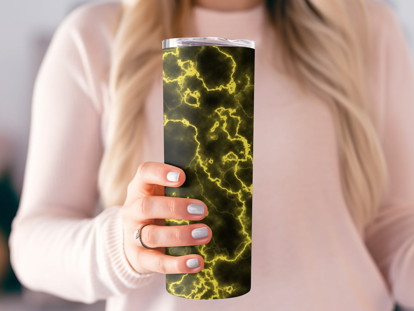 Electric Gold Network Against Black Tumblers