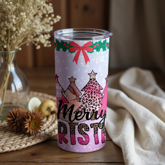 Merry Christmas Trees Themed Drinking Tumbler