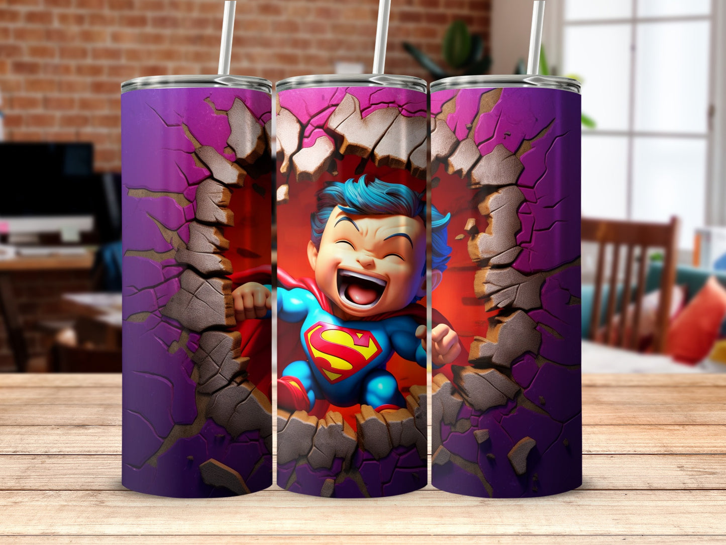 Superman Baby Cartoon Art Tumbler Breaking Through Design