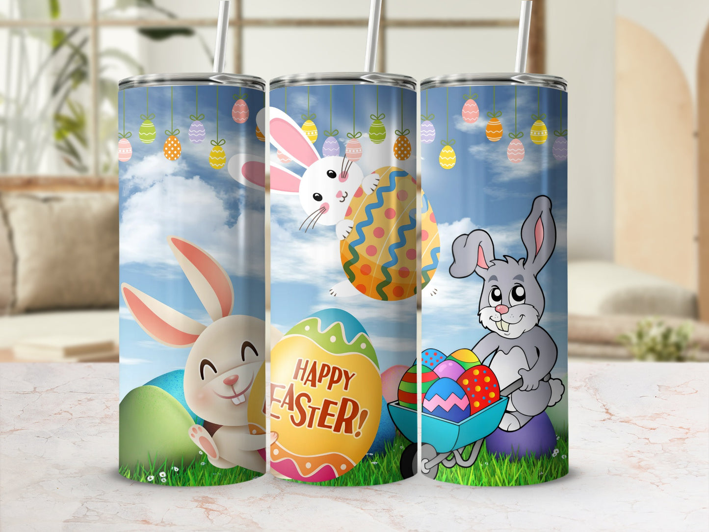 Colorful Easter Bunny Themed Tumblers for Spring
