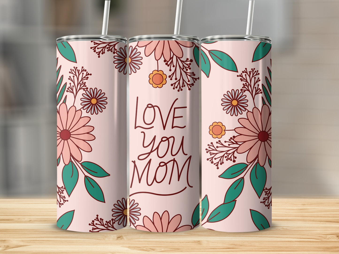 Love You Mom Floral Design Tumbler Product