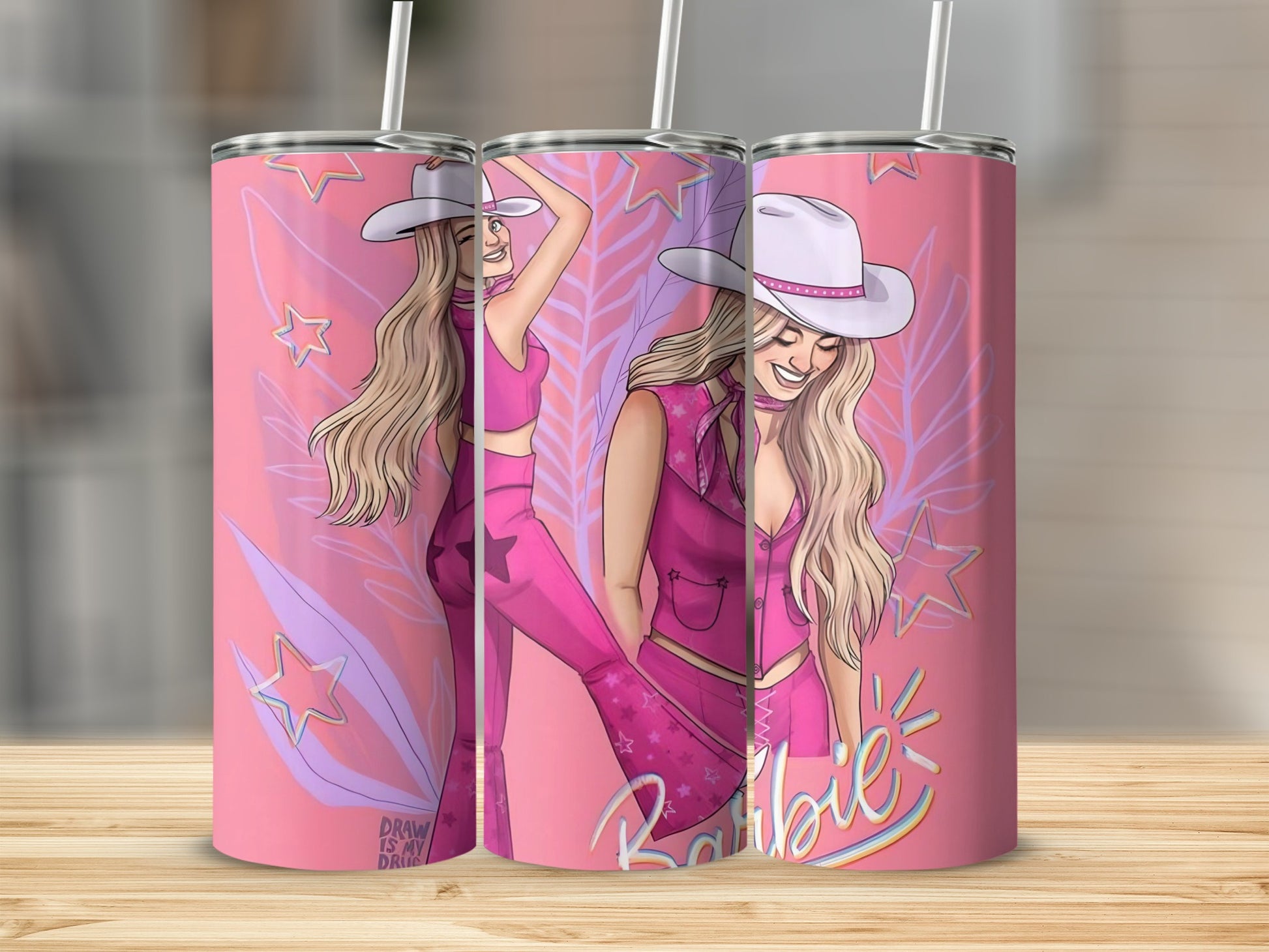 Trendy Pink Cowgirl Themed Stainless Steel Tumbler