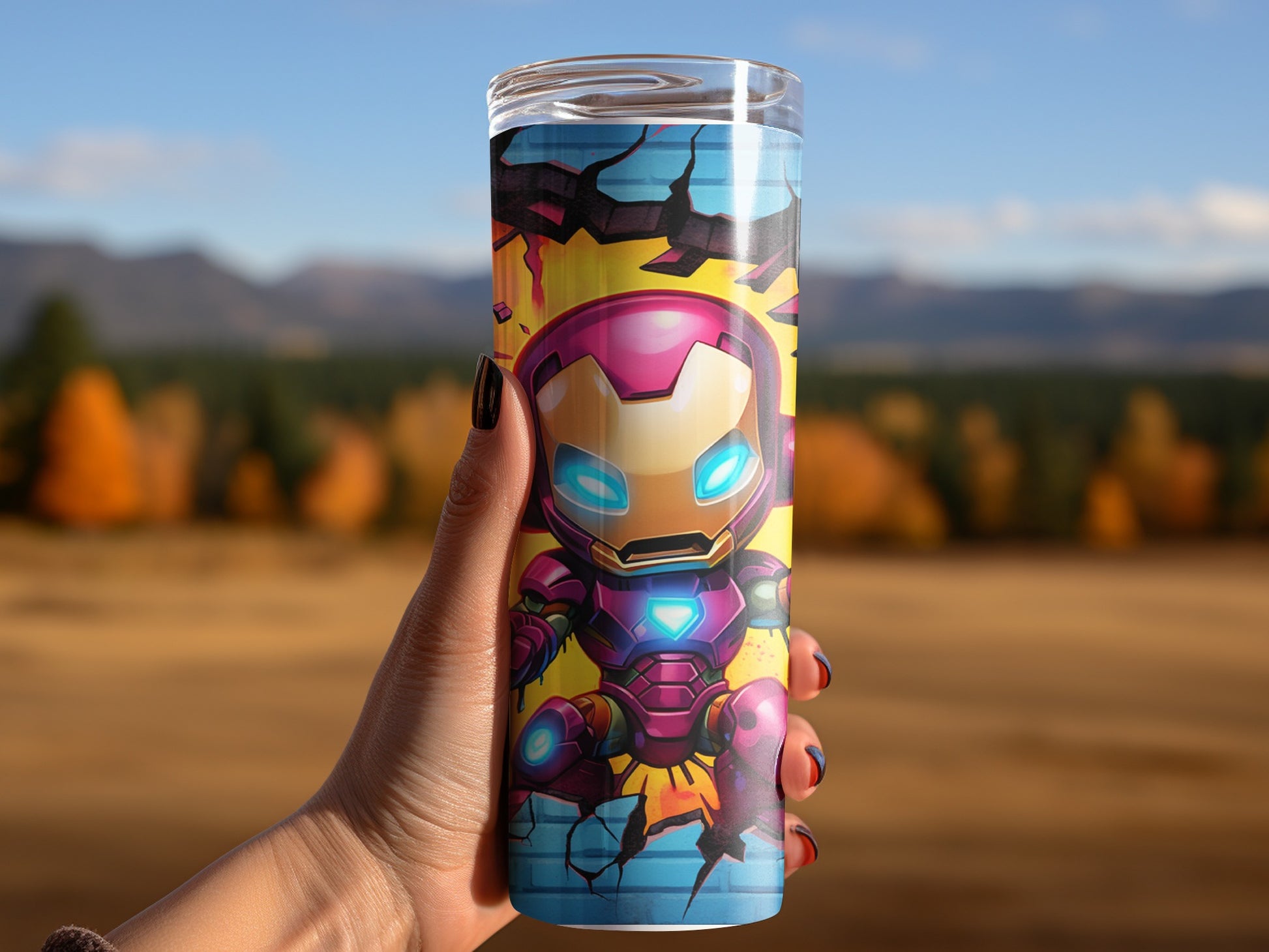 Iron Hero Cracked Wall Tumbler With Colorful Design
