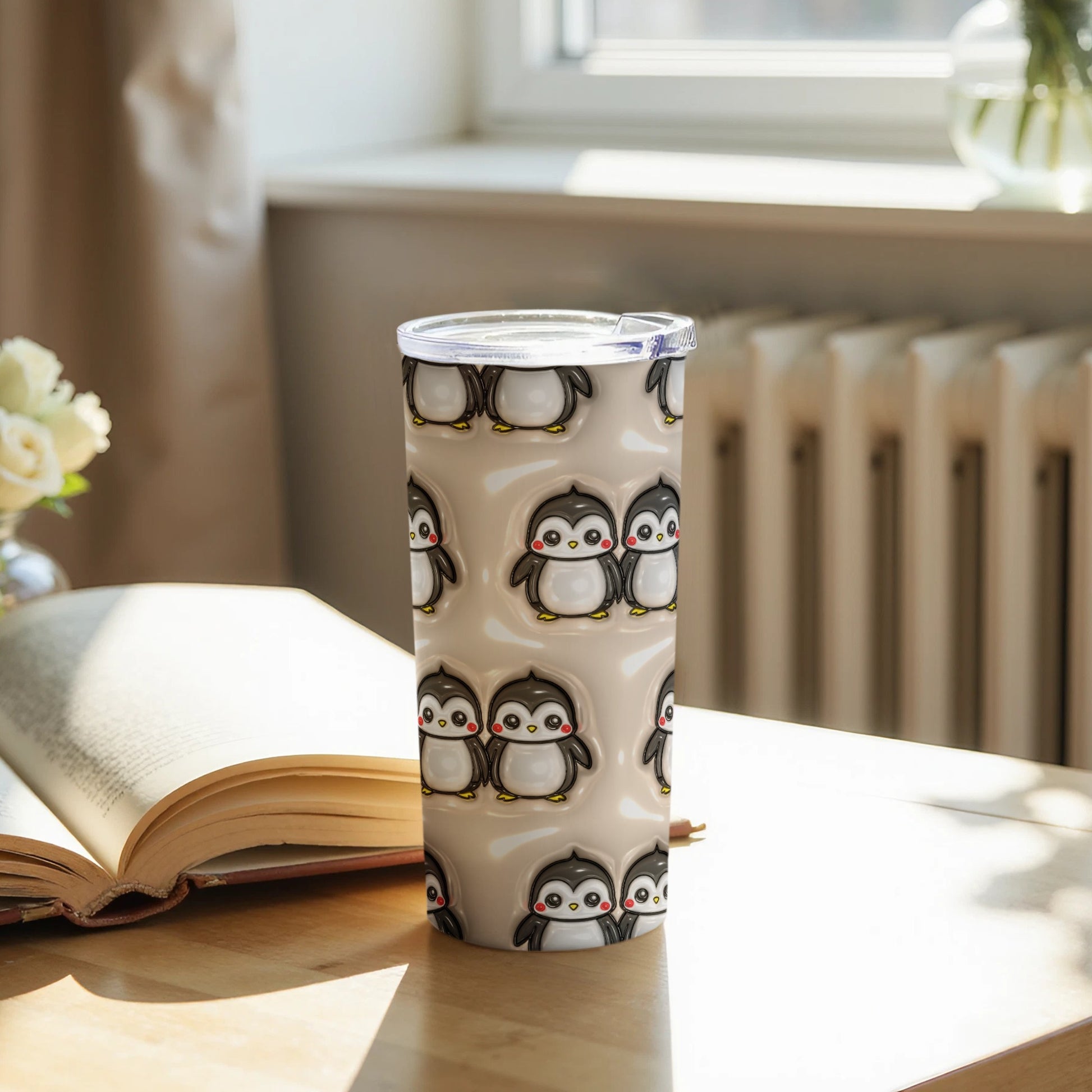 Cute Penguin Print Insulated Tumbler with Lid