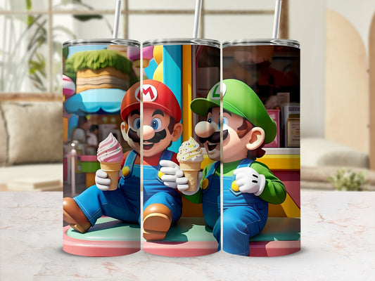 Colorful Mario and Luigi Enjoying Ice Cream Tumbler