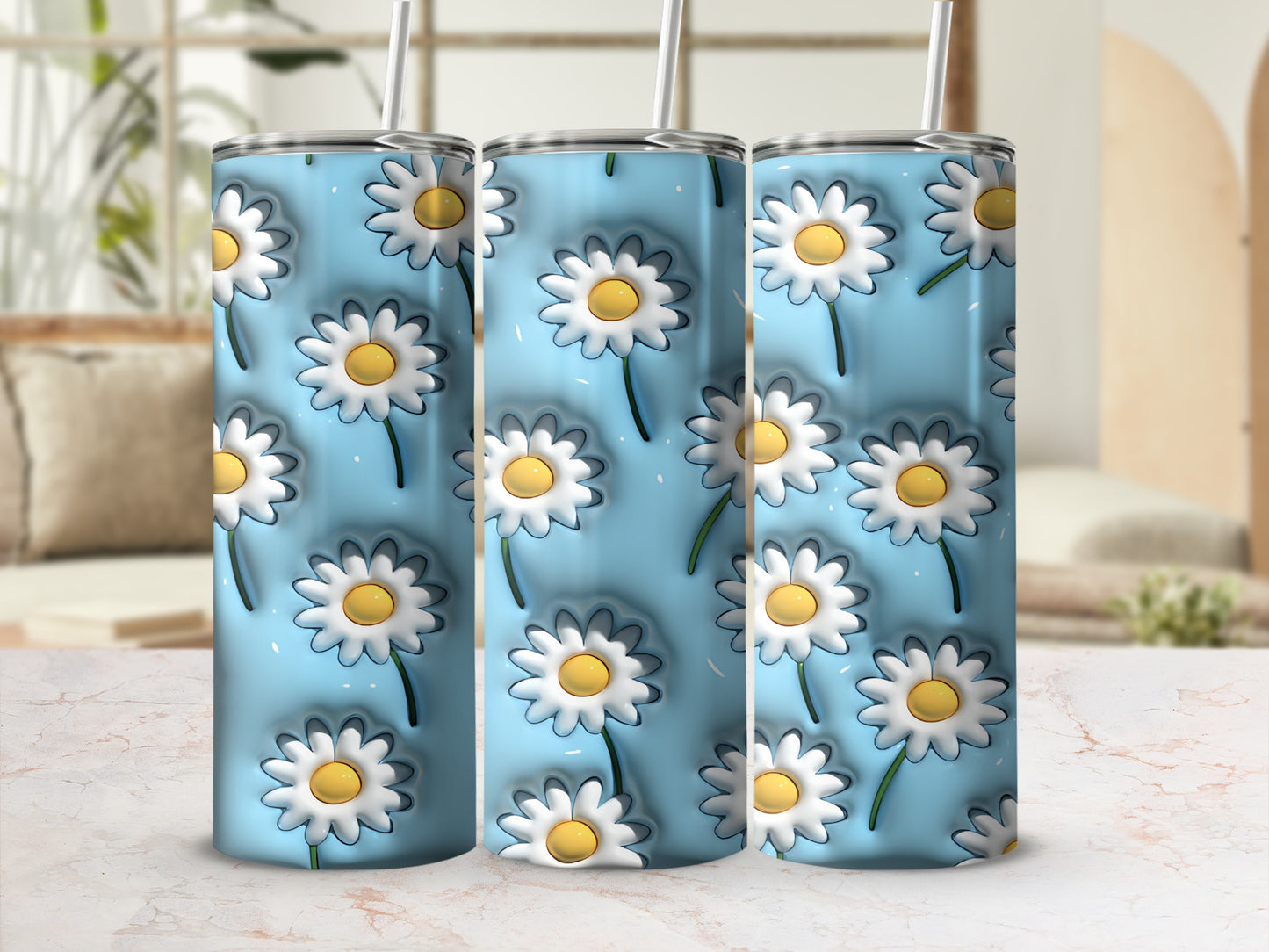 Blue White Daisy Pattern Tumbler product type