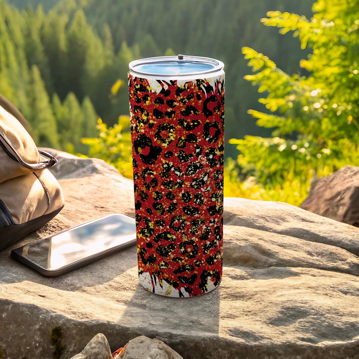 Vibrant Red Leopard Design Stainless Travel Tumbler