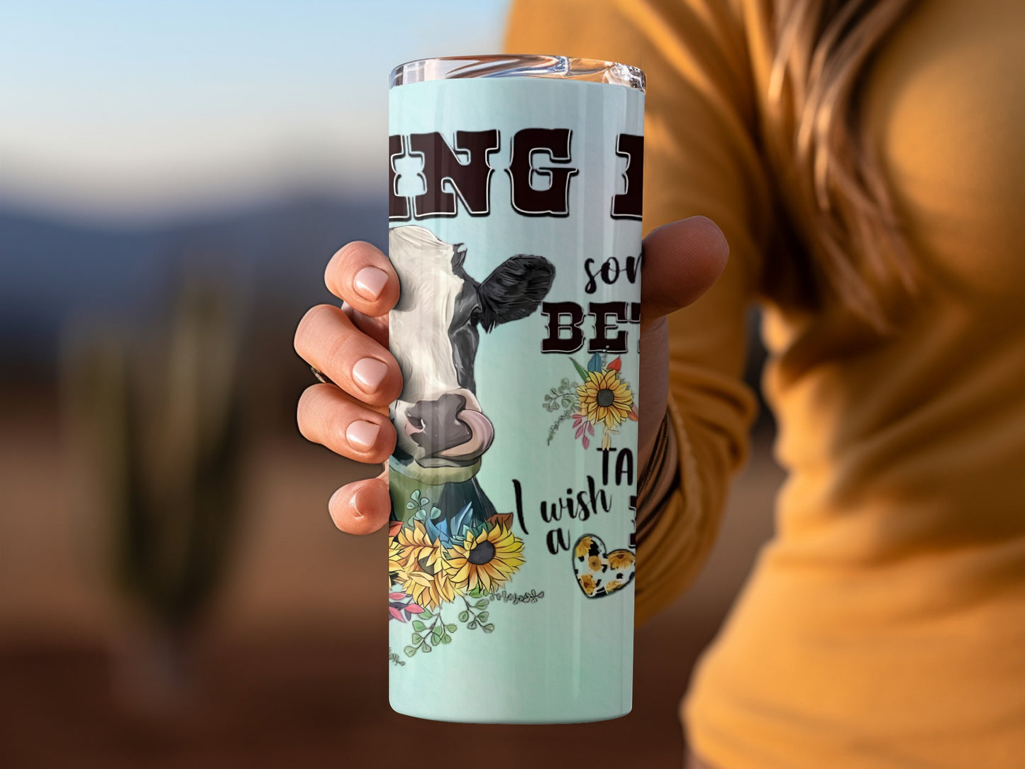 Cow and Flowers Print Insulated Travel Tumbler
