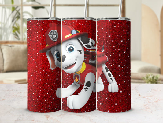 Sparkling Red Firefighter Dog Themed Tumbler Cup
