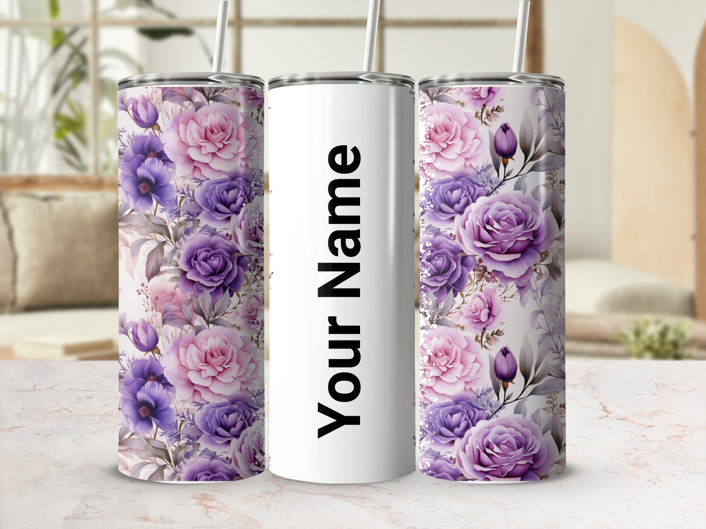 Personalized Floral Design Purple Roses Tumbler