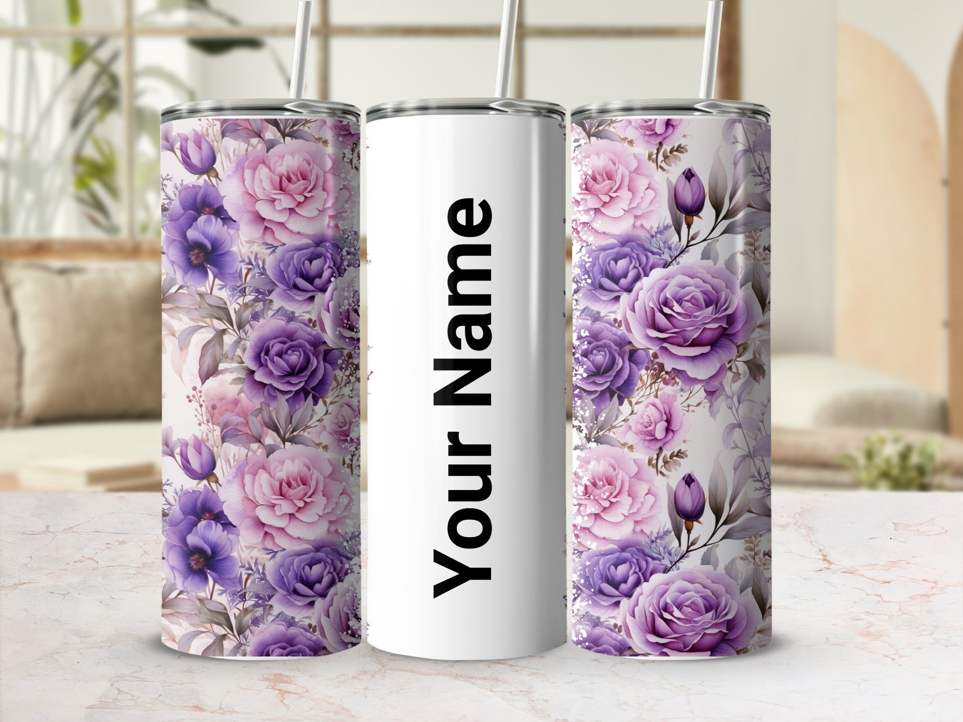 Personalized Floral Design Purple Roses Tumbler