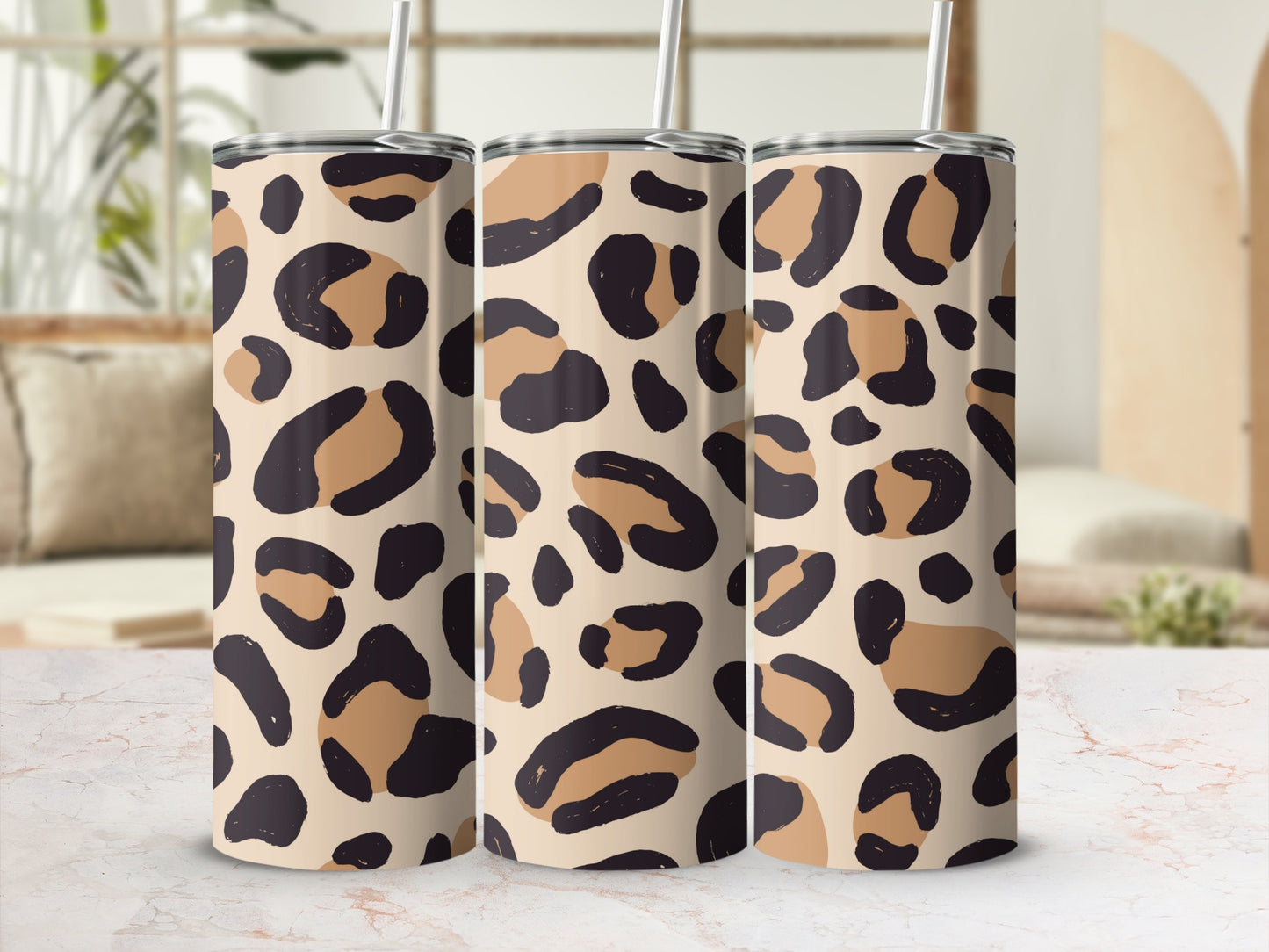 Leopard Print Tumbler With Straw Travel Mug Cup