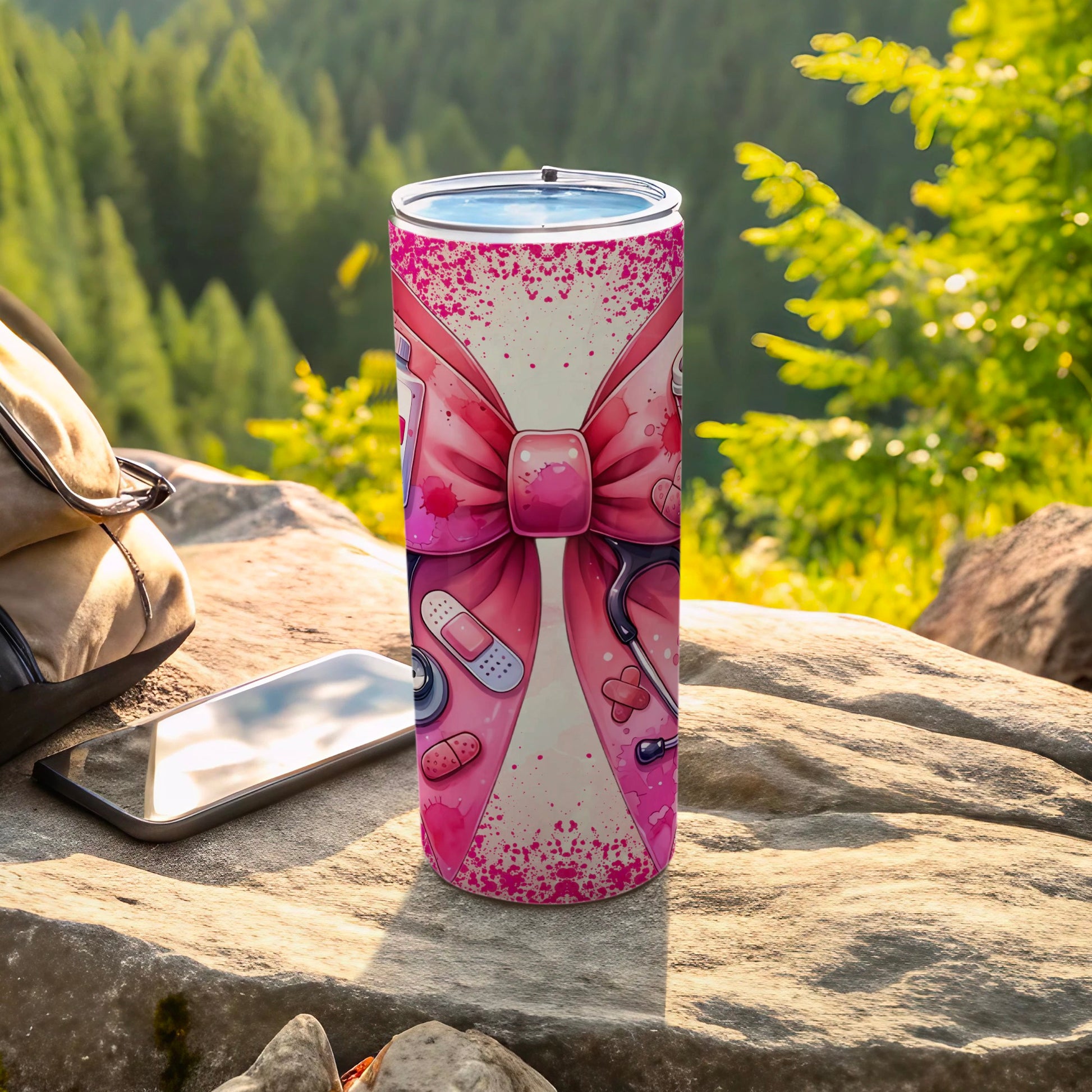 Pink Bow and Medical Supplies Design Tumbler Cup