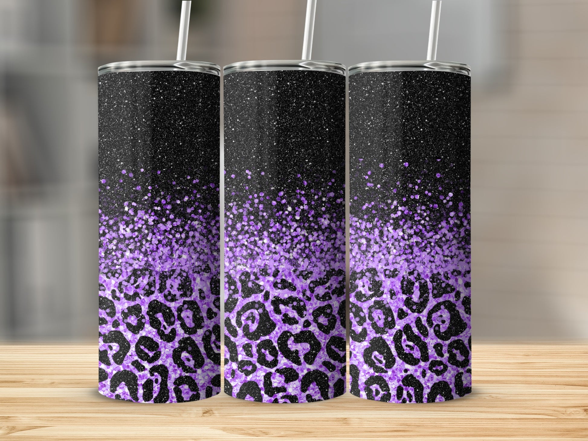 Glitter Leopard Ombre Purple and Black Tumbler product