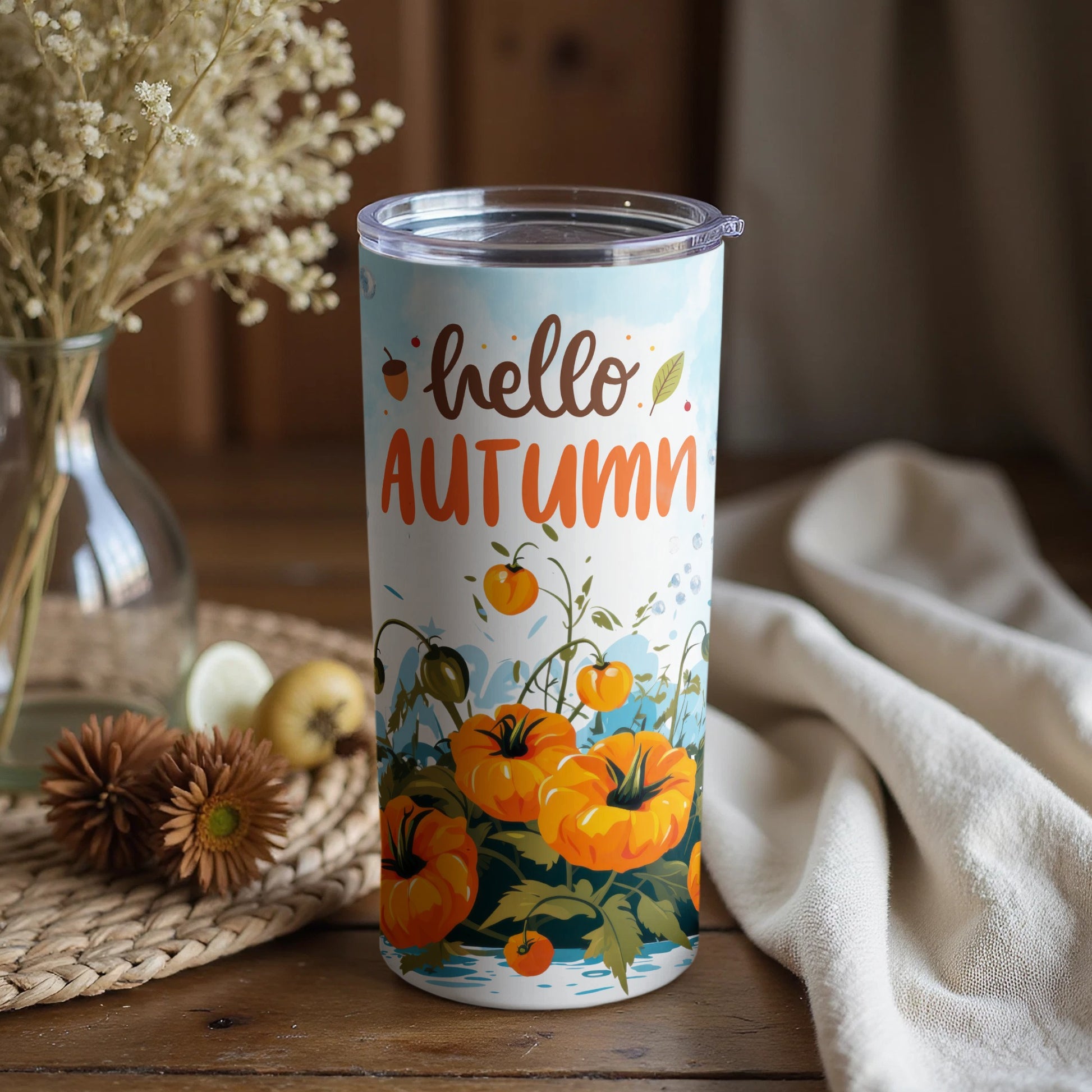 Hello Autumn Pumpkin Design Tumbler 20 oz Cup