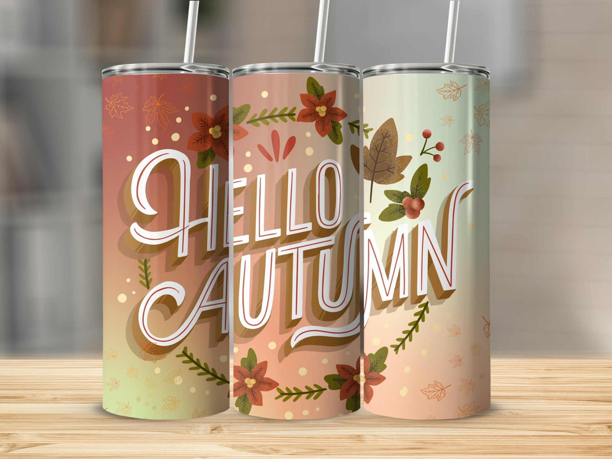 Hello Autumn Floral Graphic Insulated Tumbler Drink
