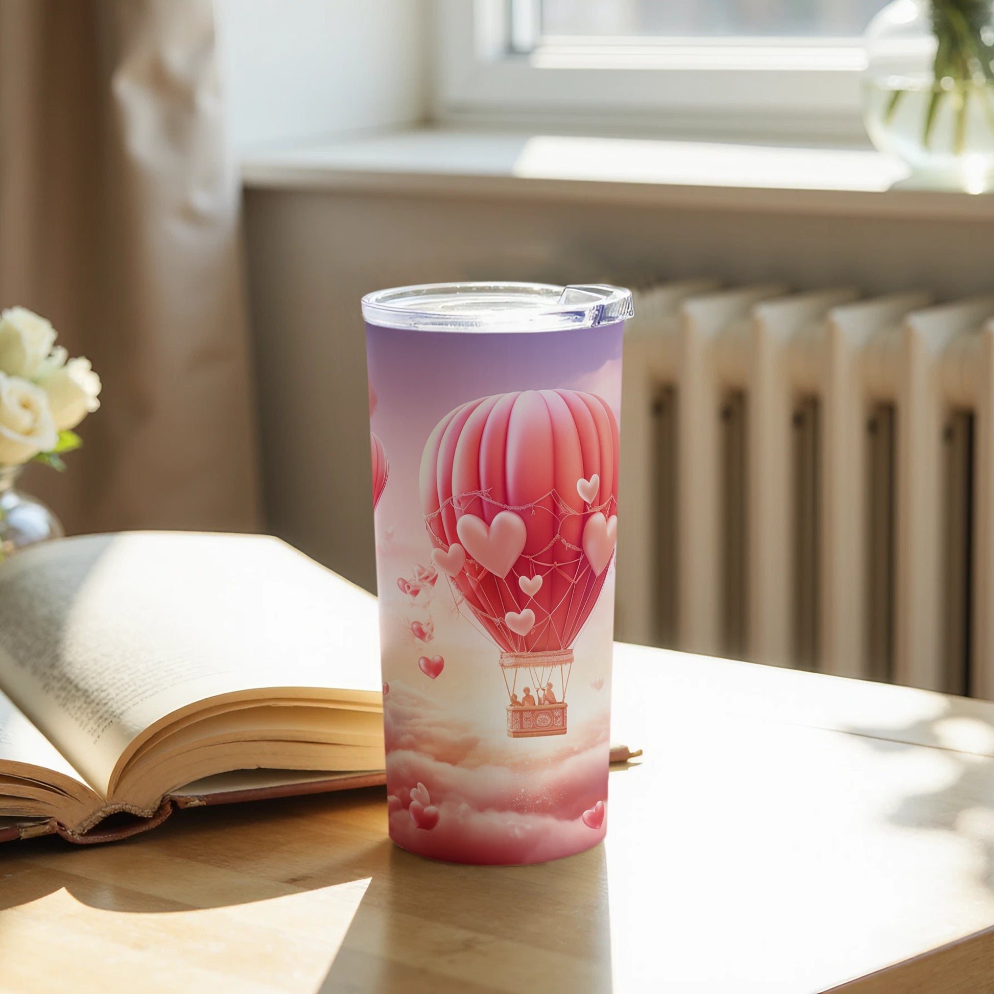 Hot Air Balloon Tumbler Hearts Design for Coffee